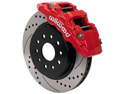 Wilwood AERO6-DM Front Big Brake Kit with 13.38-Inch Drilled Slotted Rotors; Red Calipers (07-18 Jeep Wrangler JK)