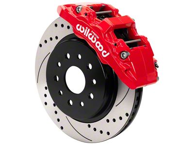 Wilwood AERO6-DM Front Big Brake Kit with 13.38-Inch Drilled and Slotted Rotors; Red Calipers (18-24 Jeep Wrangler JL)