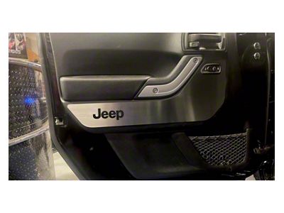 Door Guards with Jeep Logo Inlay; Front and Rear; Black Carbon Fiber (07-18 Jeep Wrangler JK 4-Door)