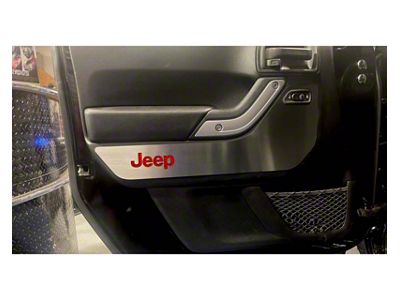 Door Guards with Jeep Logo Inlay; Front and Rear; Red Carbon Fiber (07-18 Jeep Wrangler JK 4-Door)
