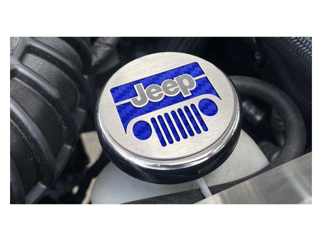 Underhood Dress-up Caps with Jeep Logo; Blue Carbon Fiber Inlay; 5-Piece Kit (07-18 Jeep Wrangler JK)