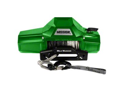 Mile Marker 10,000 lb. Mission Winch with Black Synthetic Rope and Black Hook; Scream Green (Universal; Some Adaptation May Be Required)