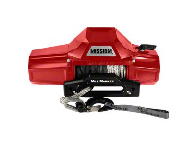 Mile Marker 10,000 lb. Mission Winch with Black Synthetic Rope and Black Hook; TNT Red (Universal; Some Adaptation May Be Required)