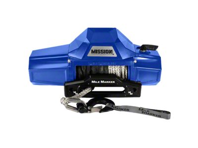 Mile Marker 12,000 lb. Mission Winch with Black Synthetic Rope and Black Hook; Brilliant Blue (Universal; Some Adaptation May Be Required)