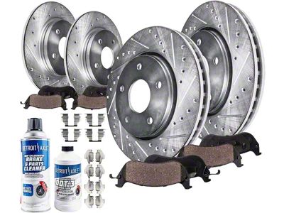 Drilled and Slotted Brake Rotor, Pad, Brake Fluid and Cleaner Kit; Front and Rear (07-18 Jeep Wrangler JK)