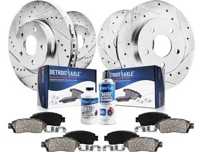Drilled and Slotted Brake Rotor, Pad, Brake Fluid and Cleaner Kit; Front and Rear (03-06 Jeep Wrangler TJ w/ Rear Disc Brakes)