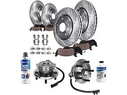 Drilled and Slotted Brake Rotor, Pad, Hub Assembly, Brake Fluid and Cleaner Kit; Front and Rear (07-18 Jeep Wrangler JK)