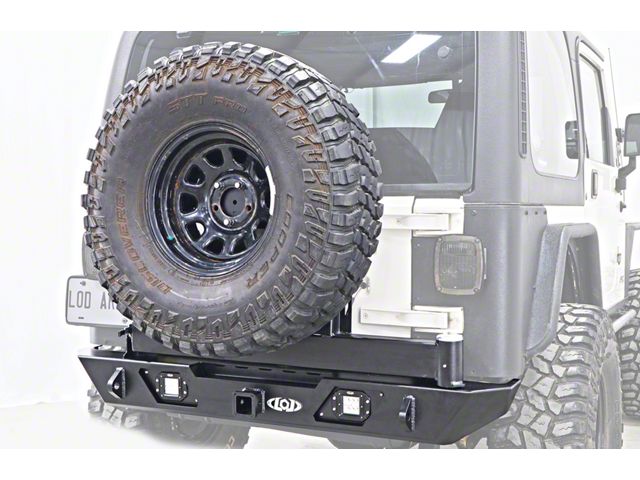 LoD Offroad Destroyer Rear Bumper with Tire Carrier; Black Texture (87-06 Jeep Wrangler YJ & TJ)