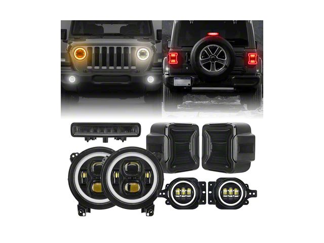 LED Halo Headlight, LED Fog Light, LED Third Brake Light and LED Tail Light Package (18-24 Jeep Wrangler JL w/ Factory Halogen Tail Lights)