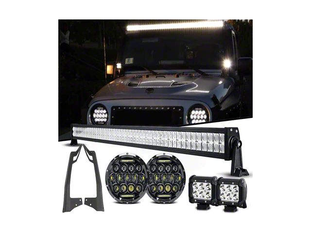 LED Headlights with A-Pillar Pod Lights and 52-Inch LED Light Bar (07-18 Jeep Wrangler JK)