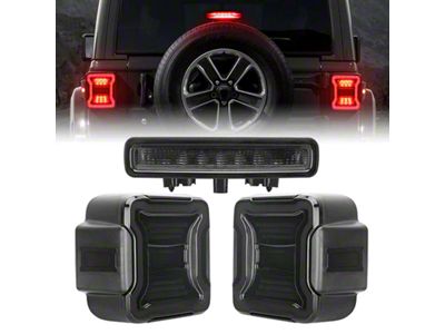 LED Tail Lights with LED Third Brake Light; Black Housing; Smoked Lens (18-23 Jeep Wrangler JL w/ Factory Halogen Tail Lights)