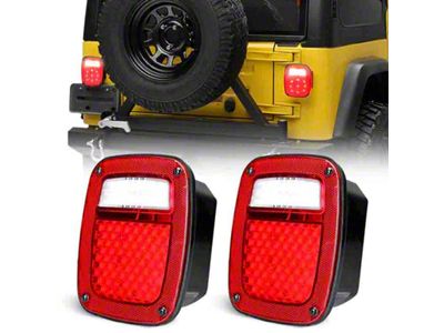 LED Tail Lights; Black Housing; Red Clear Lens (76-06 Jeep CJ7, Wrangler YJ & TJ)