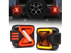Z-Shape Full LED Tail Lights with Amber Turn Signals; Black Housing; Smoked Lens (18-24 Jeep Wrangler JL w/ Factory Halogen Tail Lights)