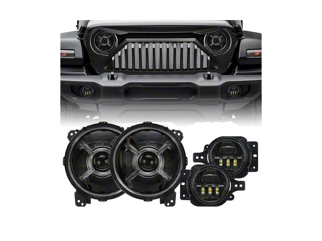 9-Inch Devils Eyes LED Headlights with DRL and 4-Inch LED Fog Lights; Black Housing; Clear Lens (20-24 Jeep Gladiator JT)