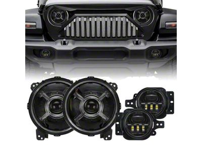 9-Inch Devils Eyes LED Headlights with DRL and 4-Inch LED Fog Lights; Black Housing; Clear Lens (18-23 Jeep Wrangler JL)