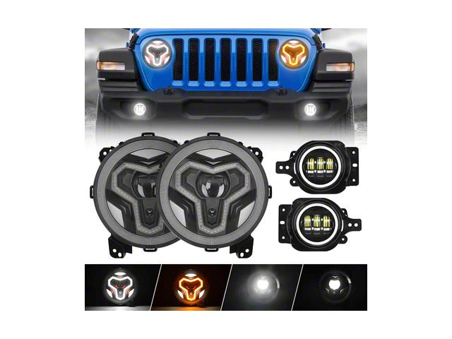 9-Inch Warrior Series LED Halo Headlights with Halo Fog Lights; Black Housing; Clear Lens (20-24 Jeep Gladiator JT)