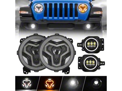 9-Inch Warrior Series LED Halo Headlights with Halo Fog Lights; Black Housing; Clear Lens (20-23 Jeep Gladiator JT)