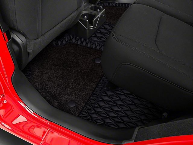 Double Layer Diamond Front and Rear Floor Mats; Base Layer Black and Top Layer Black (18-24 Jeep Wrangler JL 2-Door)
