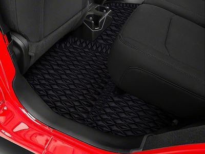 Single Layer Diamond Front and Rear Floor Mats; Black and Black Stitching (18-24 Jeep Wrangler JL 2-Door)