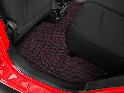Single Layer Diamond Front and Rear Floor Mats; Black and Red Stitching (07-18 Jeep Wrangler JK 4-Door)