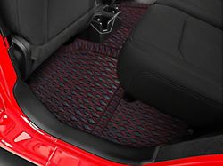 Single Layer Diamond Front and Rear Floor Mats; Black and Red Stitching (18-23 Jeep Wrangler JL 4-Door, Excluding 4xe)