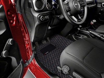 Single Layer Diamond Front and Rear Floor Mats; Black and White Stitching (18-24 Jeep Wrangler JL 2-Door)