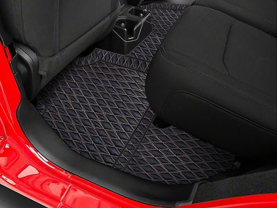 Single Layer Diamond Front and Rear Floor Mats; Black and White Stitching (18-24 Jeep Wrangler JL 4-Door, Excluding 4xe)