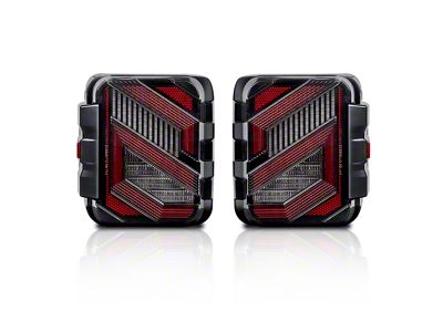 Skyline Elite Tail Lights; Black Housing; Red Clear Lens (18-23 Jeep Wrangler JL w/ Factory Halogen Tail Lights)
