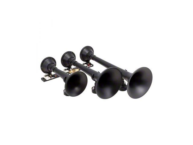 Universal Spare Tire Location Train Horn Kit with Model 730 Triple Horn; Black (Universal; Some Adaptation May Be Required)