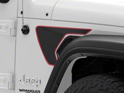 SEC10 Short Side Accent Decal; Black/Red Carbon Fiber (18-23 Jeep Wrangler JL)