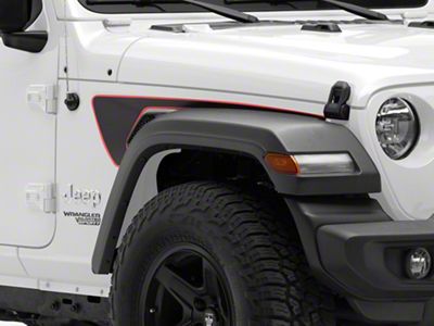 SEC10 Long Side Accent Decal; Black/Red Carbon Fiber (18-23 Jeep Wrangler JL)