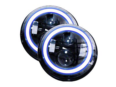 7-Inch LED Projector Headlights with White/Blue Halo; Black Housing; Clear Lens (76-86 Jeep CJ7; 97-18 Jeep Wrangler TJ & JK)