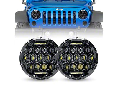 Honey Comb Style LED Headlights; Black Housing; Clear Lens (97-18 Jeep Wrangler TJ & JK)