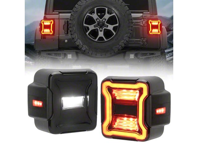 LED Tail Lights; Black Housing; Smoked Lens (18-24 Jeep Wrangler JL w/ Factory Halogen Tail Lights)