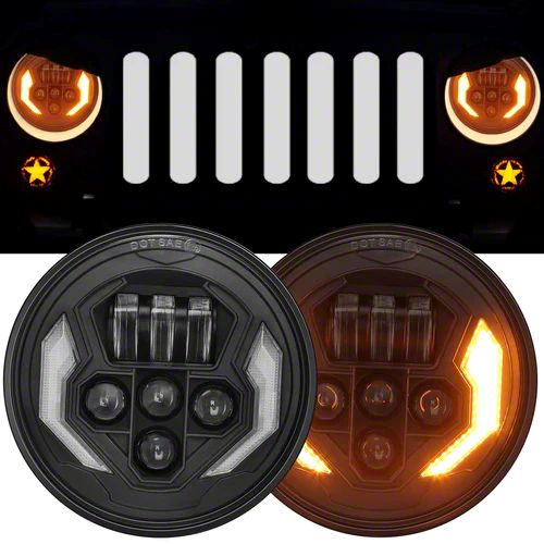 Jeep Wrangler Lightning Style LED Headlights with White DRL and Amber ...