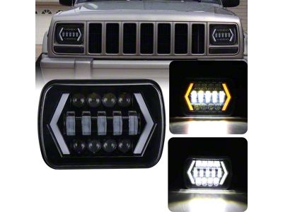 5x7-Inch LED Headlights with Arrow Angel Eyes DRL; Black Housing; Clear Lens (87-95 Jeep Wrangler YJ)