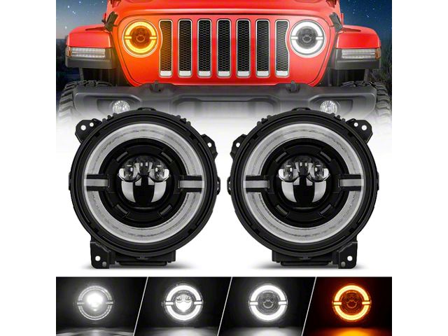 Crystal Series LED Headlights with Dual Halo Ring; Black Housing; Clear Lens (18-24 Jeep Wrangler JL w/ Factory Halogen Headlights)