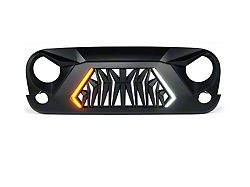 Shark Series Grille with Daytime Running Lights and Turn Signals; Matte Black (07-18 Jeep Wrangler JK)
