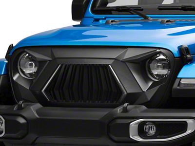 Angry Series Grille with Daytime Running Lights and Turn Signals; Matte Black (18-23 Jeep Wrangler JL)