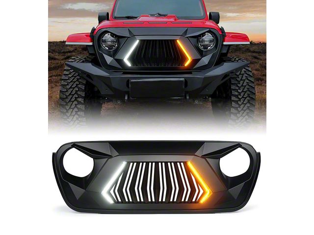 Shark Series Grille with Daytime Running Lights and Turn Signals; Matte Black (18-24 Jeep Wrangler JL)