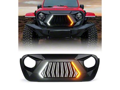 Shark Series Grille with Daytime Running Lights and Turn Signals; Matte Black (20-23 Jeep Gladiator JT)