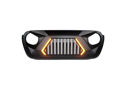 G2 Angry Series Grille with Turn Signals; Matte Black (18-24 Jeep Wrangler JL)