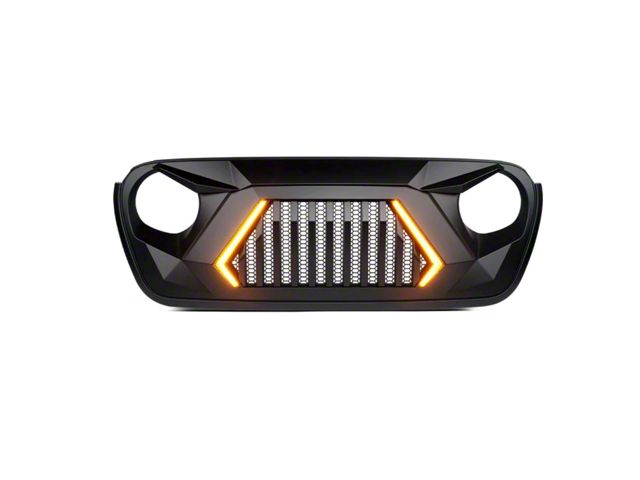 Shark Series Grille with Daytime Running Lights and Turn Signals; Matte Black (18-24 Jeep Wrangler JL)
