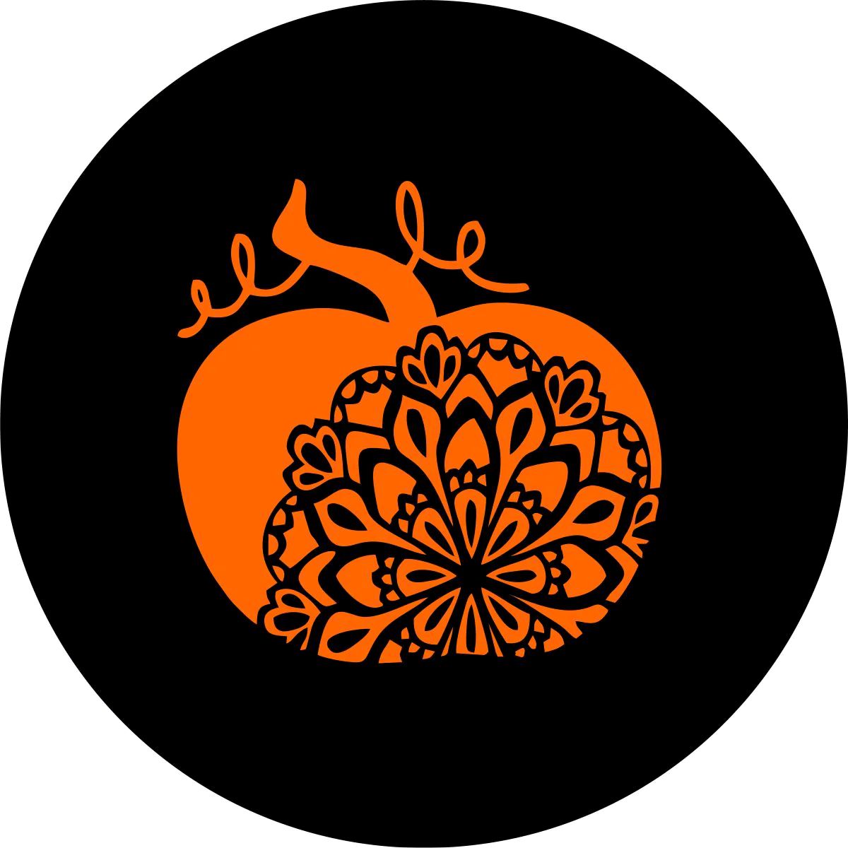 Jeep Wrangler Orange Pumpkin with Mandala Spare Tire Cover; Black (76