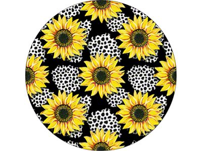 Sunflowers with Leopard Print Spare Tire Cover; Black (76-18 Jeep CJ7, Wrangler YJ, TJ & JK)