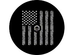 American Flag Tire Tracks Spare Tire Cover with Camera Cutout; Black (18-23 Jeep Wrangler JL)