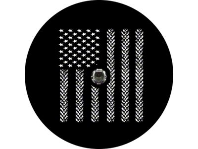 American Flag Tire Tracks Spare Tire Cover with Camera Cutout; Black (18-23 Jeep Wrangler JL)