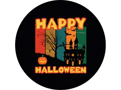 Happy Halloween Spare Tire Cover with Camera Cutout; Black (18-24 Jeep Wrangler JL)