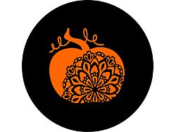Orange Pumpkin with Mandala Spare Tire Cover with Camera Cutout; Black (18-23 Jeep Wrangler JL)
