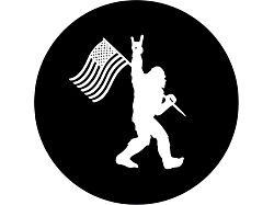 Rock-On Bigfoot with American Flag Spare Tire Cover with Camera Cutout; Black (18-23 Jeep Wrangler JL)